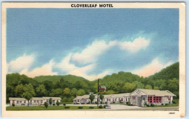 GATLINBURG, Tennessee TN   Roadside  CLOVERLEAF MOTEL c1940s Linen  Postcard