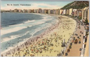 Vintage Rio de Janeiro Copacabana Beach Linen Postcard 1952 H75