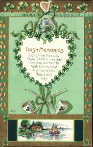 St Patrick's Day Irish Memories Pipes Ireland c1910 Vintage Postcard