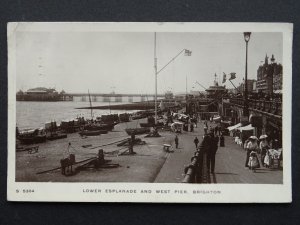 Sussex BRIGHTON Lower Esplanade & West Pier c1912 RP Postcard by Kingsway