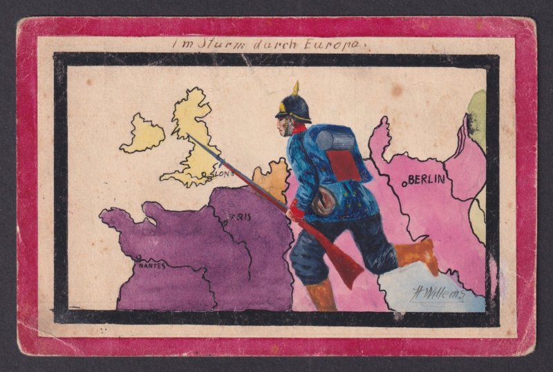 GERMANY Hand drawn Postcard Propaganda WWI Feldpost