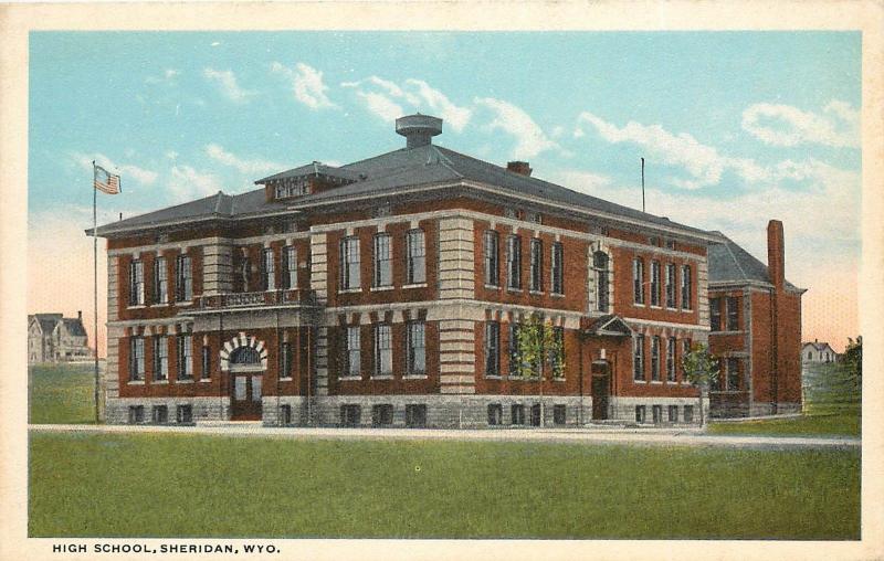 Vintage Postcard High School Sheridan WY Wyoming