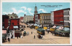 Market Street Looking West Williamsport Pennsylvania Vintage Postcard C084