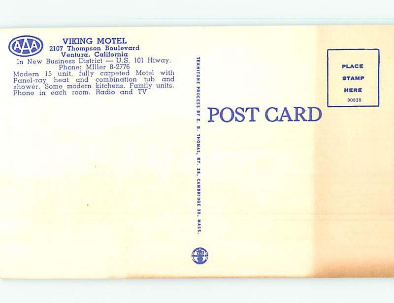 Unused Linen VIKING MOTEL Ventura California CA M5659-22