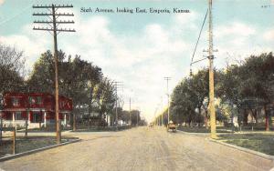 EMPORIA, KS Kansas   SIXTH AVE~Looking East~Homes  LYON COUNTY  c1910's Postcard