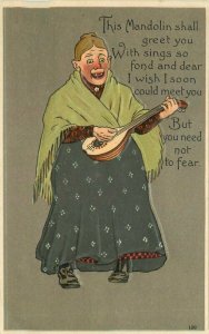 Artist impression C-1910 Mandolin Music Embossed Saying Postcard 21-7157