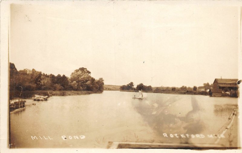 J10/ Rockford Michigan RPPC Postcard c1910Mill Pond Sailboat  57