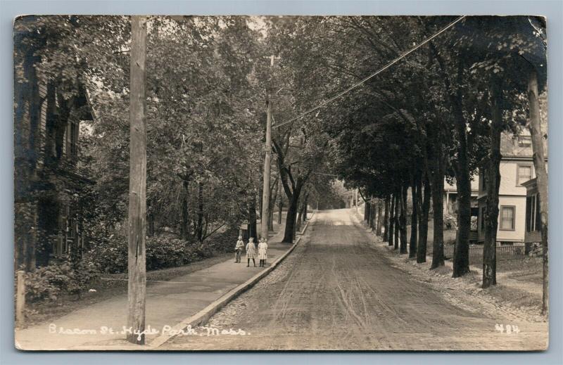 BEACON STREET HYDE PARK MA 1918 ANTIQUE REAL PHOTO POSTCARD RPPC 