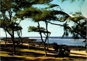 VINTAGE CONTINENTAL SIZE POSTCARD ROCHES NOIRES BEACH SOUTH MAURITIUS 1970s