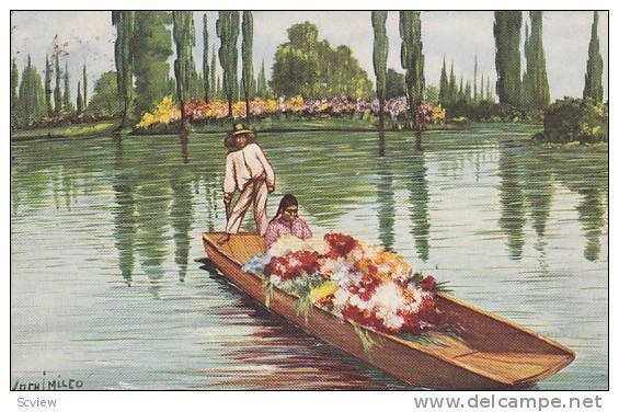 Woman & Man On A Boat, Xochimilco, Mexico, 1900-1910s