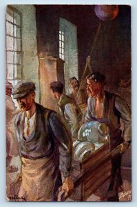 Oilette Postcard Die Glashutte Glassblowers Bild Tuck c1910's Unposted Antique