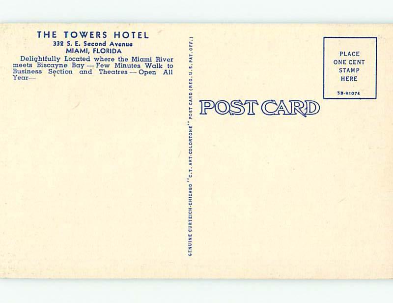 Unused Linen TOWERS HOTEL Miami Florida FL u8686-12