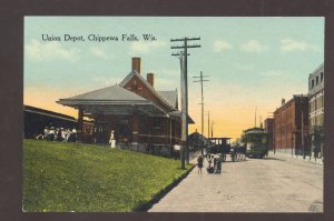 CHIPPEWA FALLS WISCONSIN RAILROAD DEPOT TRAIN STATION VINTAGE POSTCARD