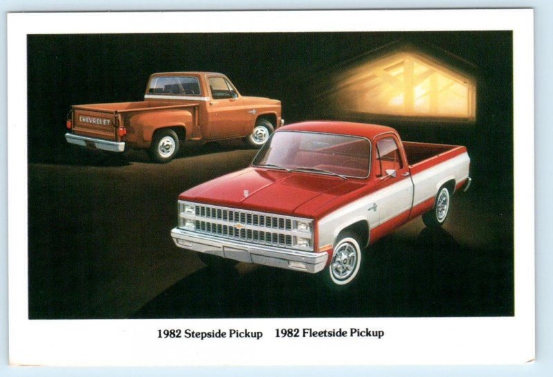 1982 CHEVY TRUCKS ~ Stepside & Fleetside PICKUPS Advertising Chevrolet Postcard