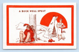 Comic Native American a Buck Well Spent UNP Babcock & Borough DB Postcard I17