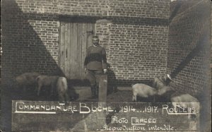 WWI POW Prison Pigs Commandture Boche Roulers Roeselare Belgium RPPC