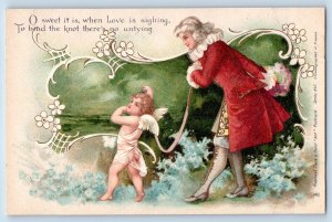 Raphael Tuck Signed Postcard Art Angel Flowers Love Is Sighing To Bind The Knot