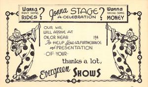 Evergreen Shows Clown Circus Unused 