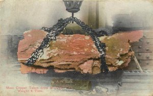 Vintage Postcard; 8 Ton Copper Mass from Michigan Mine weighing on Scale