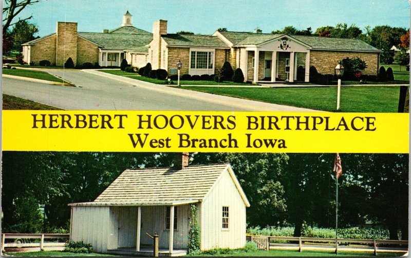 Herbert Hoovers Birthpalce West Branch Iowa IA Dual View Postcard VTG UNP Unused 