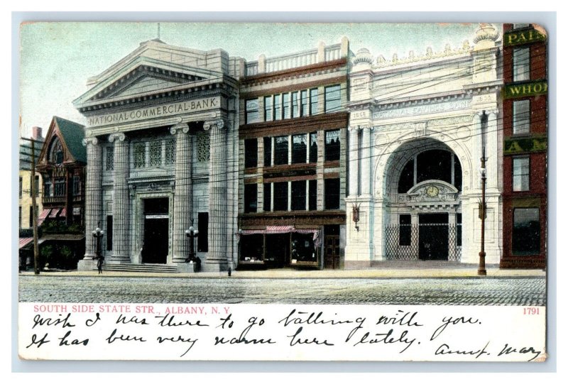 C. 1900-07 South Side State Street Albany New York Bank Vintage Postcard P218