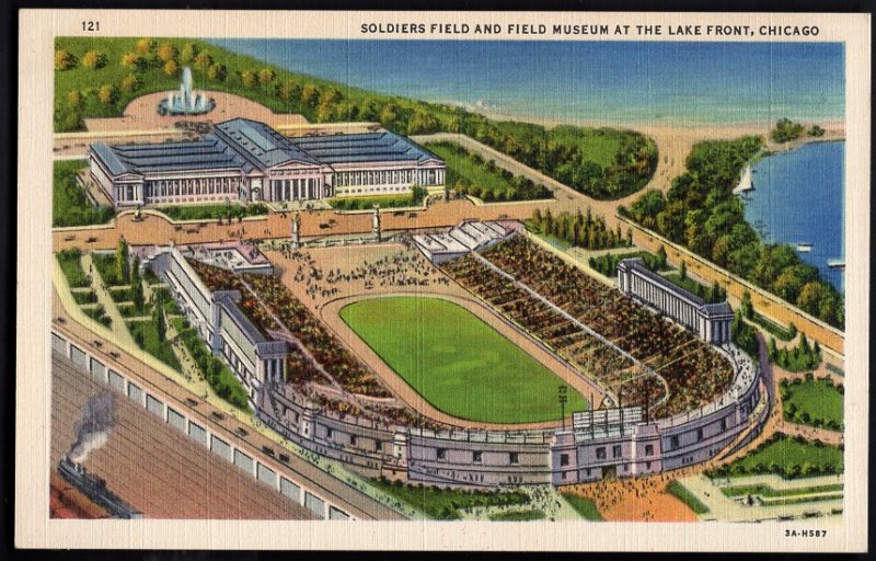 3820) Illinois CHICAGO Grant Park and Field Museum and New Stadium - Linen