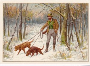 TC: Fermaltin, Bearded Man walking his dogs in the snow, 1890s
