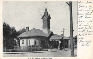 Marlboro Massachusetts birds eye view B. & M. Train Station antique pc BB2844