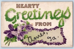 Ames Iowa IA Postcard Hearty Greetings Embossed Flowers Leaves c1910's Antique