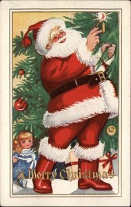 Christmas Santa Claus with Baby Doll Toys Vintage Postcard