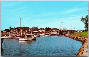 Boats In The Harbor Perkins Cove Ogunquit Maine Houses In The Distance Postcard