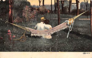 A Silent Confession Man Woman in Hammock, Tennis Rackets Tennis 1908 