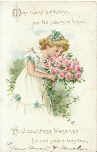 Children Postcard - Birthday Message From Child Holding Flowers - Ref TZ5516