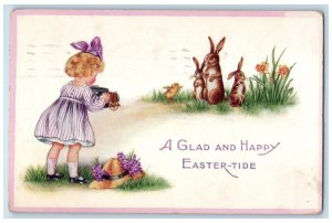 1920 Happy Easter Little Girl Camera Rabbits Chicks Rockford IL Vintage Postcard