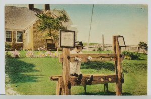 Orleans Mass The Stocks, Law of Pilloring still on books Hand Color Postcard N15