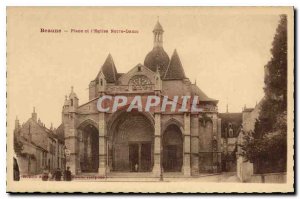 Old Postcard Beaune square and the church Notre Dame