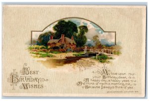 John Winsch Artist Signed Postcard Birthday Wishes Houses Embossed 1914 Antique