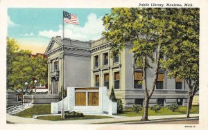 MANISTEE, Michigan MI   PUBLIC LIBRARY  ca1940's Curteich Vintage Linen Postcard