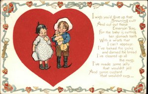 Tuck Valentine Ser 110 Little Boy and Girl with Doll Dolly c1910 Postcard