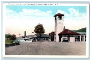 c1920's Railroad Station Depot And Steamboat Landing Lake George NY Postcard