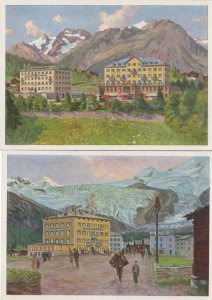 Saas Fee Wallis Schweiz Switzerland Grand Hotel Painting 2x Postcard s