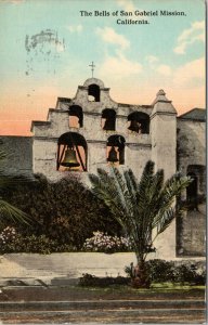 postcard The Bells of San Gabriel Mission, California
