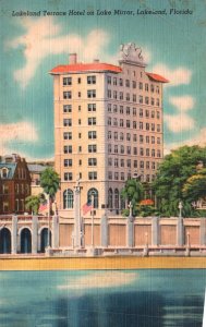 Vintage Postcard Lakeland Terrace Hotel On Lake Mirror Civic Center Florida Fla.