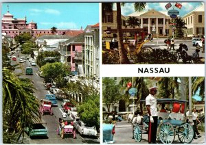 c1970s Nassau, Bahamas Multi View Street Scene Horse Carriage Chrome 4x6 PC M26