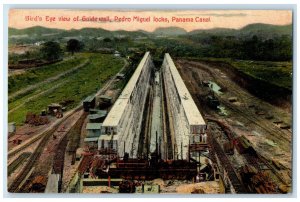 1912 Bird's Eye View of Guide Wall Pedro Miguel Locks Panama Canal Postcard