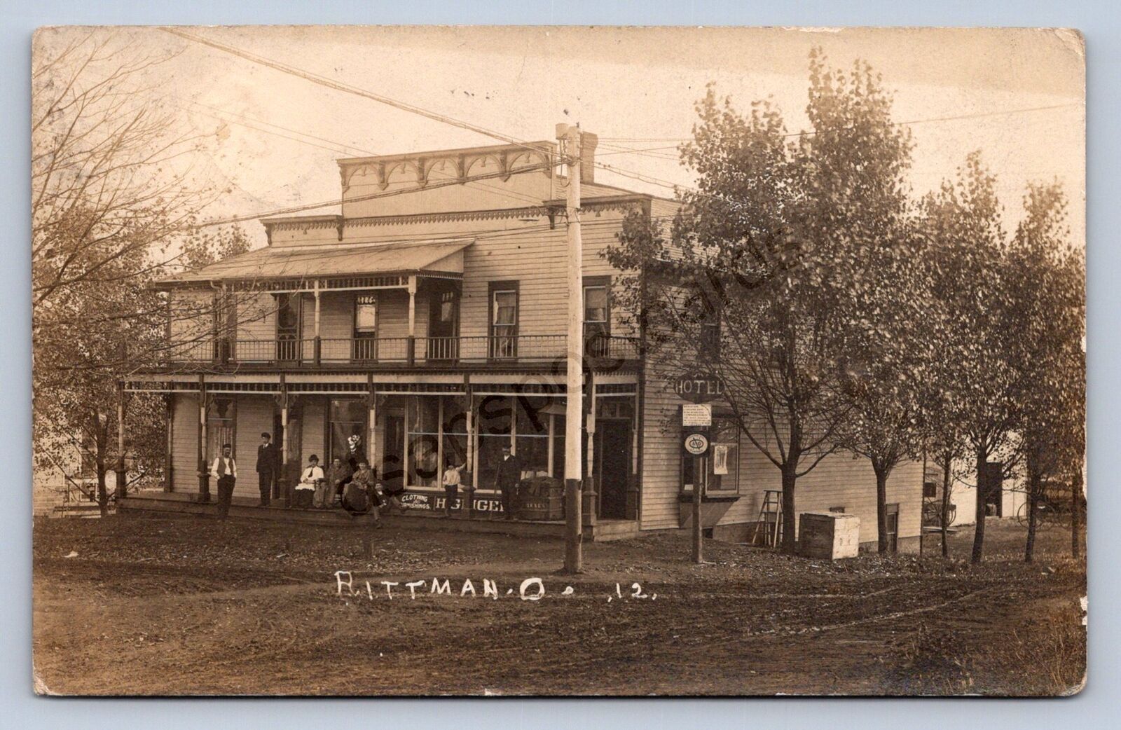 J87/ Rittman Ohio RPPC Postcard c1910 Medina Wayne Hotel Store 1740