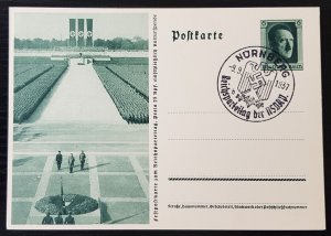 GERMANY THIRD 3rd REICH ORIGINAL POSTAL CARD NÜRNBERG RALLY 1937 SPECIAL CANCEL