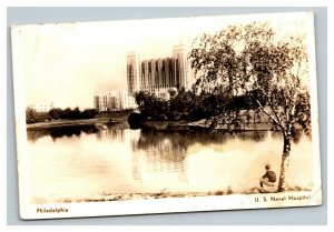 Vintage 1940 Postcard US Naval Hospital Overlooking Fishing Lake Philadelphia PA