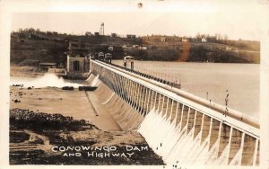 RPPC CONOWINGO DAM & HIGHWAY MARYLAND REAL PHOTO POSTCARD (c. 1930s)