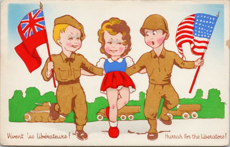 Hurrah For The Liberators Military Patriotic USA England Unused Postcard E64